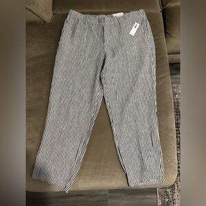 Gray and white striped linen pants